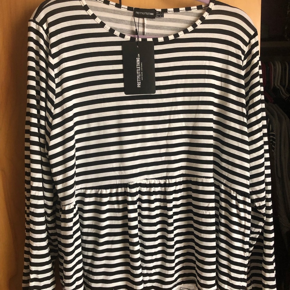 White and Black Striped Peplum Top- 20